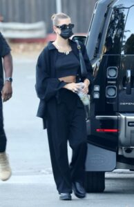 Hailey Bieber in a Black Shirt