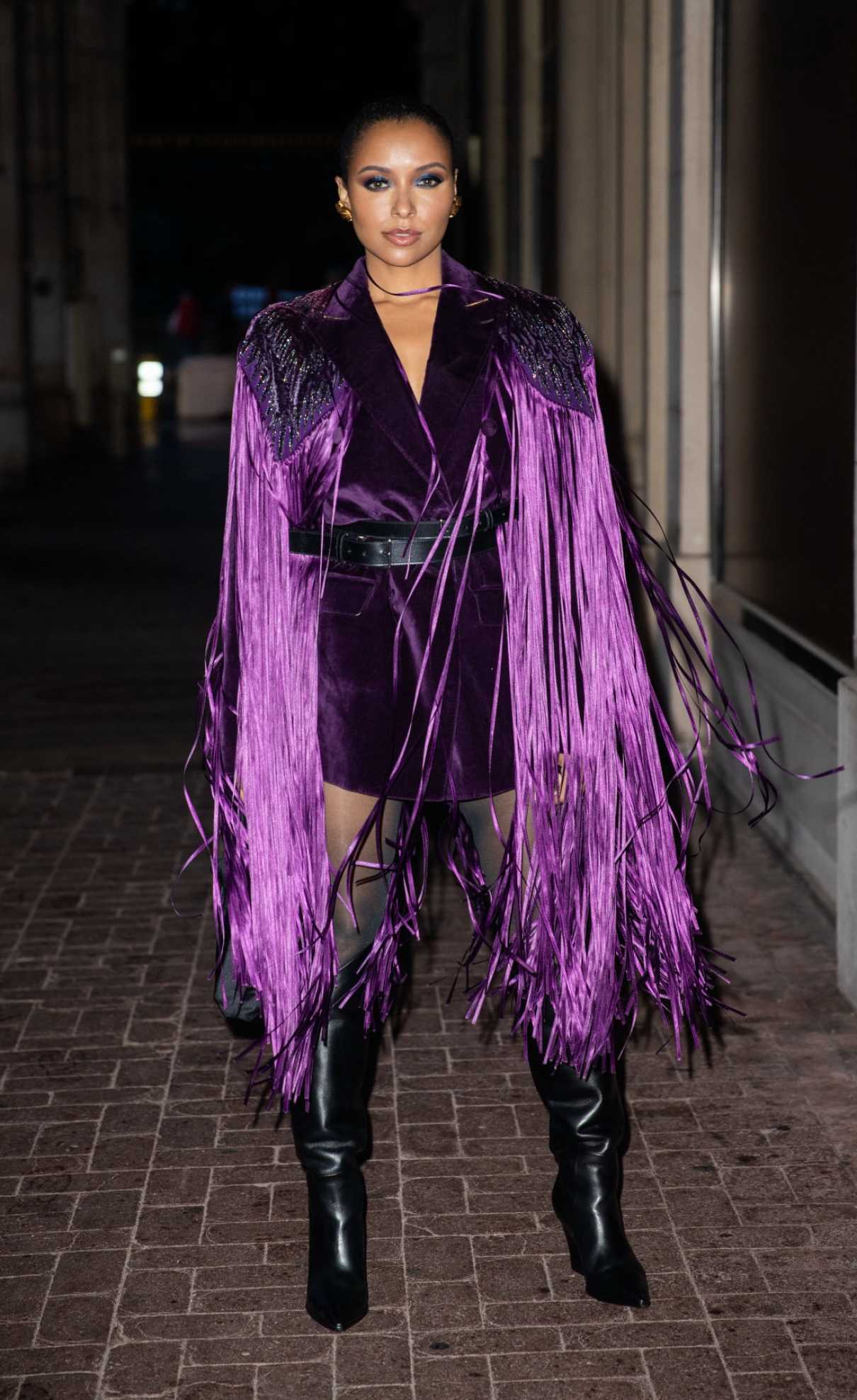 Kat Graham in a Purple Outfit