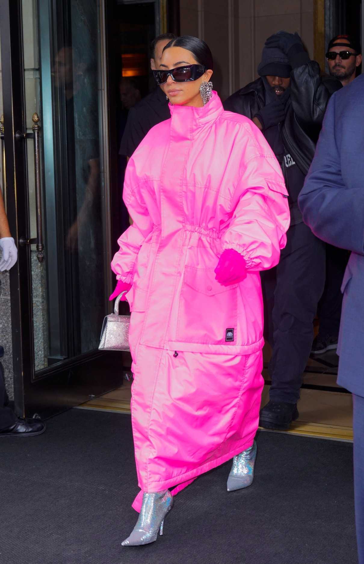 Kim Kardashian in a Pink Coat Heads Out to NBC Studios in New York 10 ...