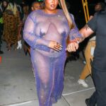 Lizzo in a Purple Mesh Dress Leaves Cardi b’s 29th Birthday Party in Los Angeles 10/11/2021