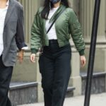 Lucy Liu in a Green Bomber Jacket Was Seen Out with a Friend in New York 10/23/2021