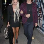 Maryse Ouellet in a Black Dress Out with Mike Mizanin Arrives at Craig’s in West Hollywood 10/12/2021