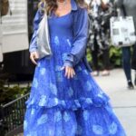 Sarah Jessica Parker in a Blue Dress on the Set of And Just Like That in New York 10/22/2021