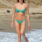 Shailene Woodley in a Green Checked Bikini on the Beach in Malibu 09/30/2021