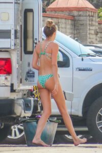 Shailene Woodley in a Green Checked Bikini