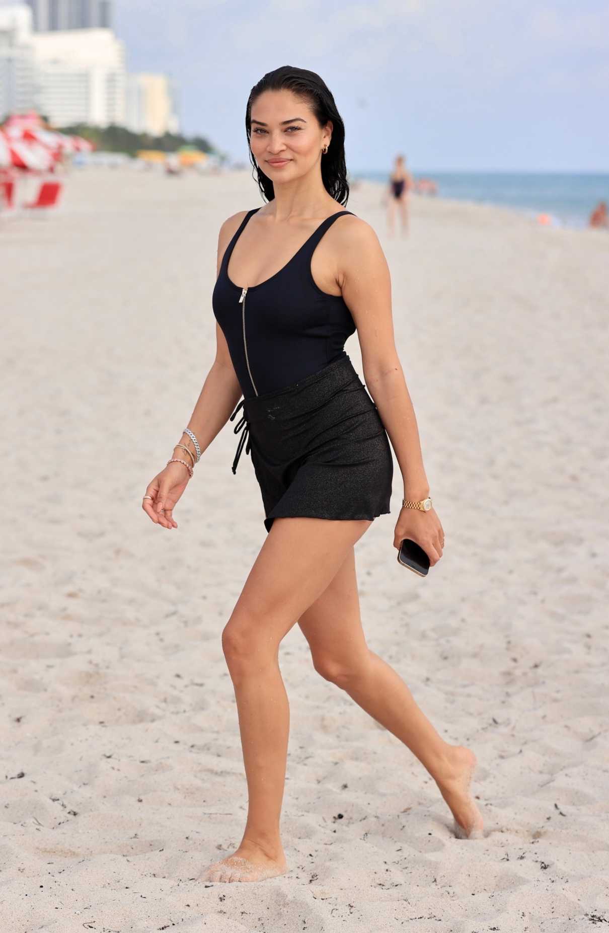 Shanina Shaik in a Black Michael Kors Swimsuit