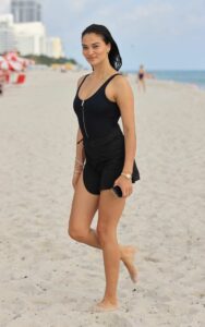 Shanina Shaik in a Black Michael Kors Swimsuit