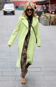 Ashley Roberts in a Light Green Coat