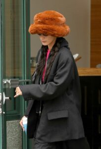 Bella Hadid in a Fuzzy Hat