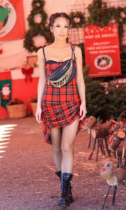 Christine Chiu in a Red Plaid Dress