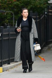 Florence Pugh in a Grey Coat