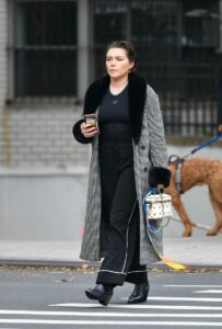 Florence Pugh in a Grey Coat