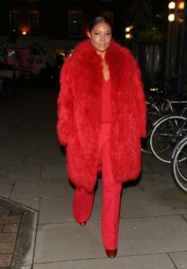 Gabrielle Union in a Red Fur Coat