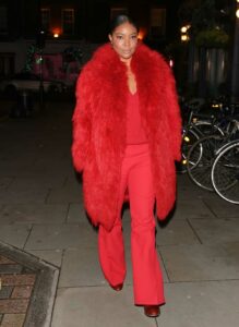 Gabrielle Union in a Red Fur Coat