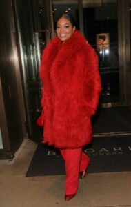 Gabrielle Union in a Red Fur Coat