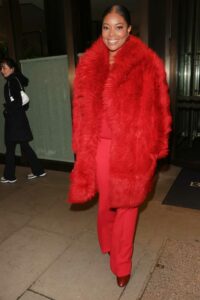 Gabrielle Union in a Red Fur Coat