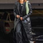 Hailey Bieber in a Black Leather Coat Leaves Her Hair Appointment in West Hollywood 11/02/2021