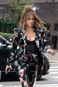 Halle Berry in a Black Floral Pantsuit