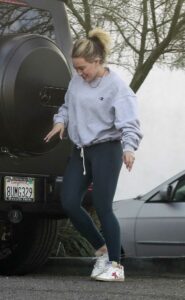 Hilary Duff in a Grey Sweatshirt