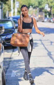 Jasmine Tookes in a Black Sports Bra