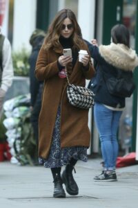 Jenna Coleman in a Tan Coat