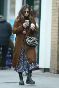 Jenna Coleman in a Tan Coat