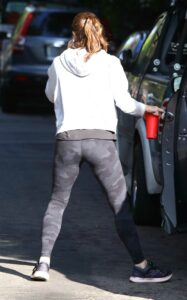 Jennifer Garner in a Black Camo Leggings