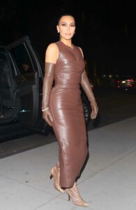 Kim Kardashian in a Brown Leather Dress