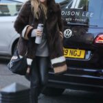 Laura Whitmore in a Brown Fur Coat Arrives at the BBC Studios in London 11/28/2021