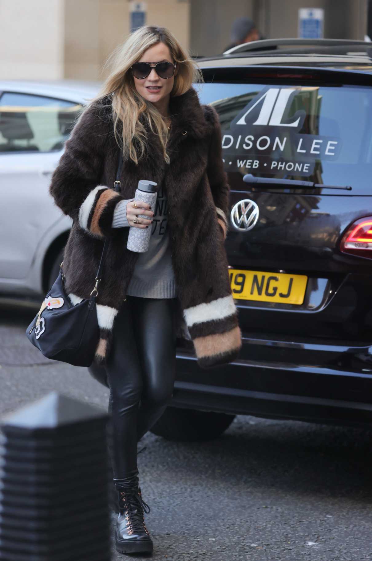 Laura Whitmore in a Brown Fur Coat