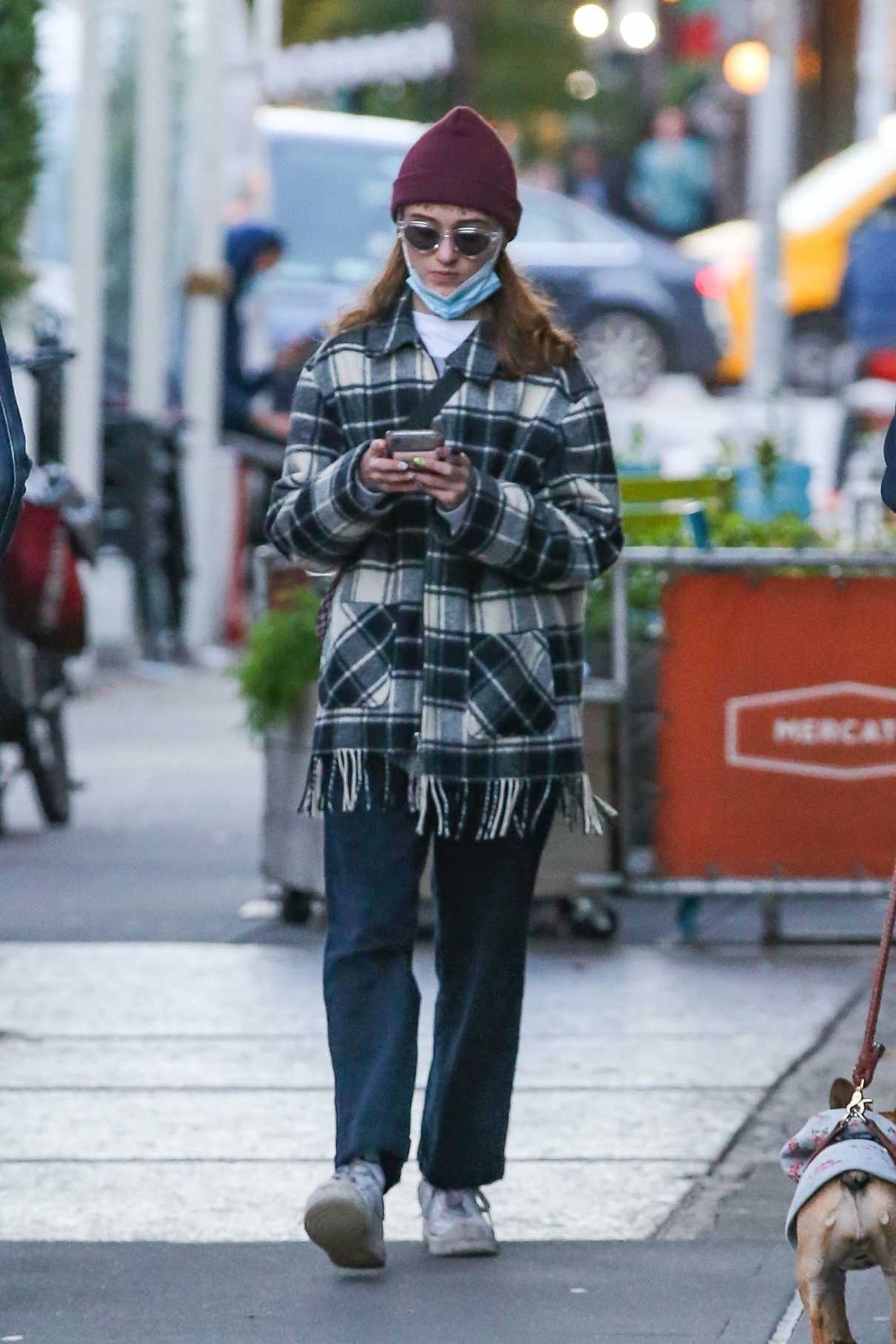 Natalia Dyer in a Plaid Jacket