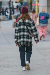 Natalia Dyer in a Plaid Jacket