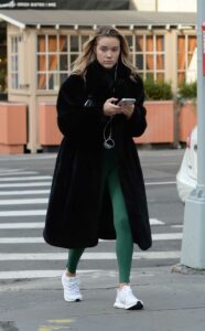 Olivia Ponton in a Black Fur Coat