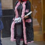 Saweetie in a Black Fur Coat Lined with Pink Accents Arrives to SNL Rehearsals in New York 11/18/2021