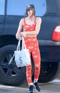 Scout Willis in a Red Colored Athleisure Ensemble