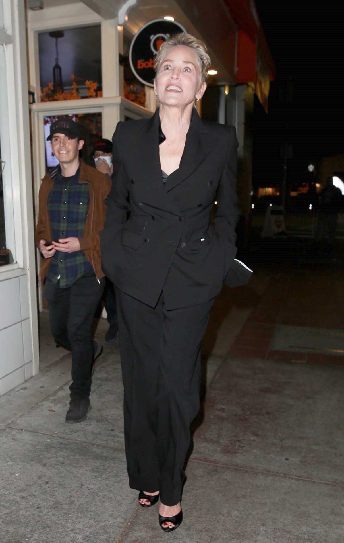 Sharon Stone in a Black Pantsuit