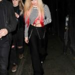 Avril Lavigne in a Striped Long Sleeves T-Shirt Leaves The Roxy in Hollywood 12/05/2021