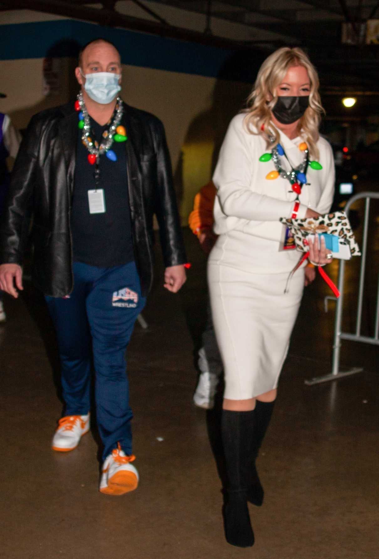 Jeanie Buss in a Beige Ensemble