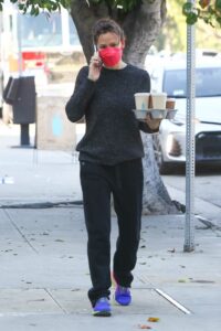 Jennifer Garner in a Red Protective Mask