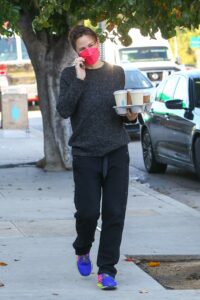 Jennifer Garner in a Red Protective Mask