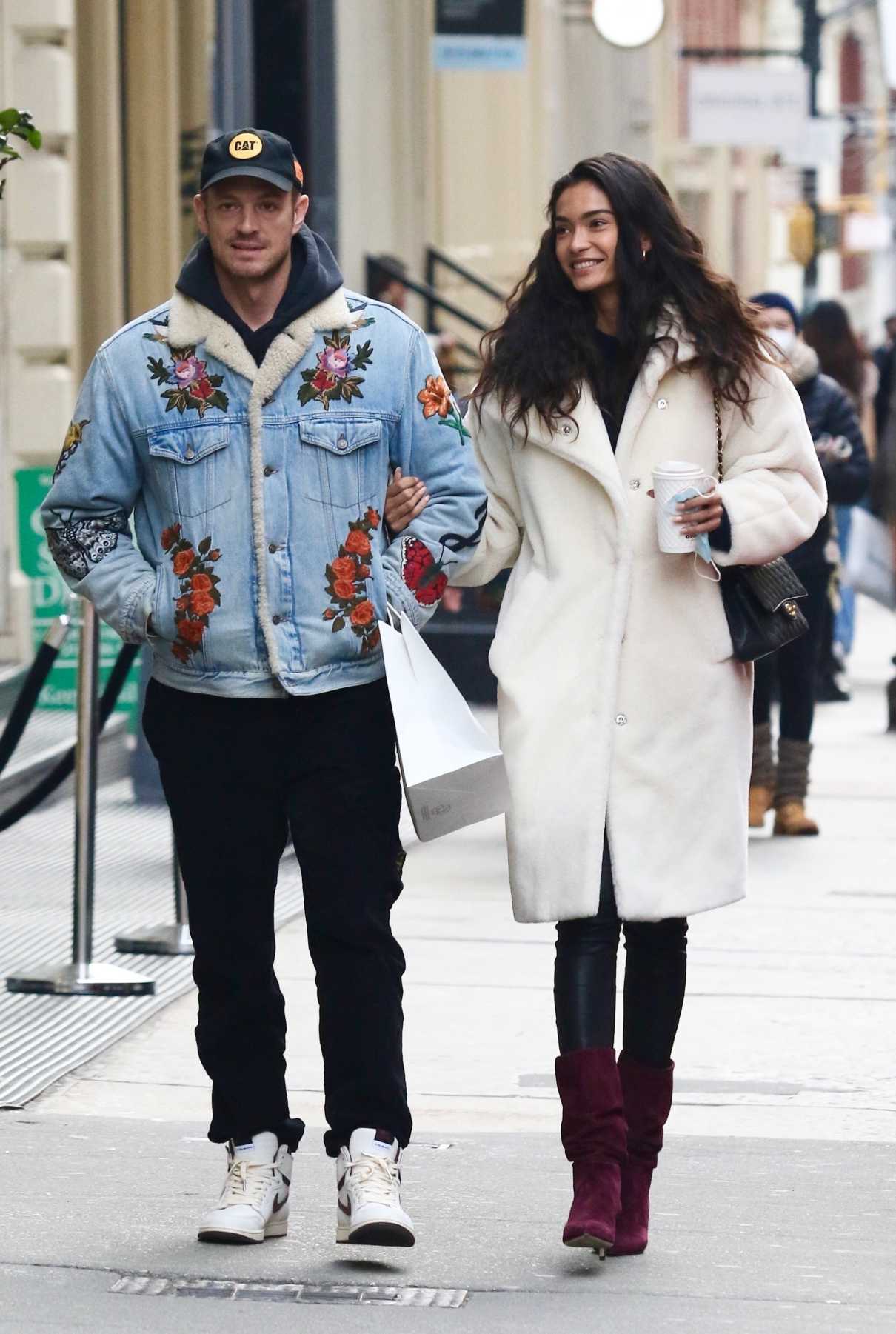 Kelly Gale in a White Fur Coat