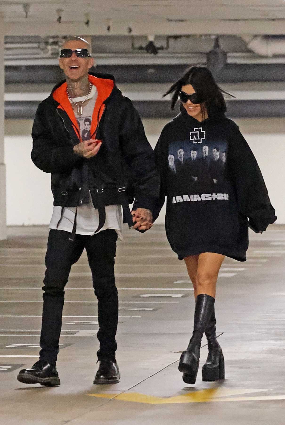 Kourtney Kardashian in a Black Oversized Hoodie