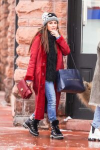 Kyle Richards in a Red Winter Coat