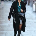 Ashley Roberts in a Black Leather Coat Leaves the Global Radio Studios in London 01/12/2022