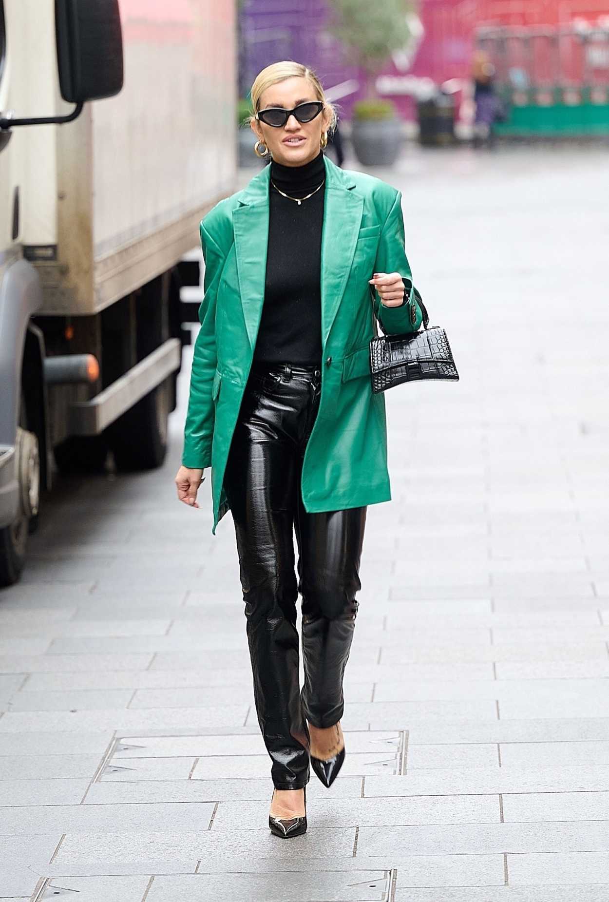 Ashley Roberts in a Green Leather Blazer