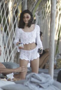 Chantel Jeffries in a White Knitted Ensemble