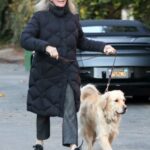 Diane Keaton in a Black Puffer Coat Walks Her Dog in Brentwood 01/02/2022