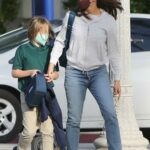Jennifer Garner in a Grey Track Jacket Was Seen Out with Her Son Samuel in Brentwood 01/10/2022