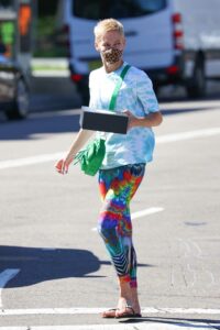 Jessica Rowe in a Colorful Leggings