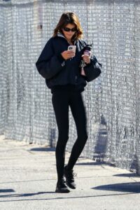 Kaia Gerber in a Black Leggings